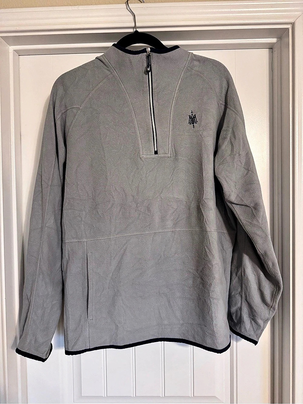 Peter Millar Crown Sweater Fleece Quarter-Zip Pullover Gray & Blue Large